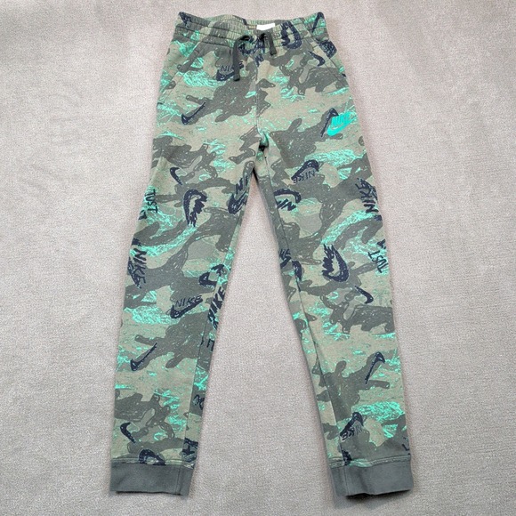 Nike Joggers Size XL Kids Green Camo Logo Fleece Sweatpants CU8929-355 — photo 2